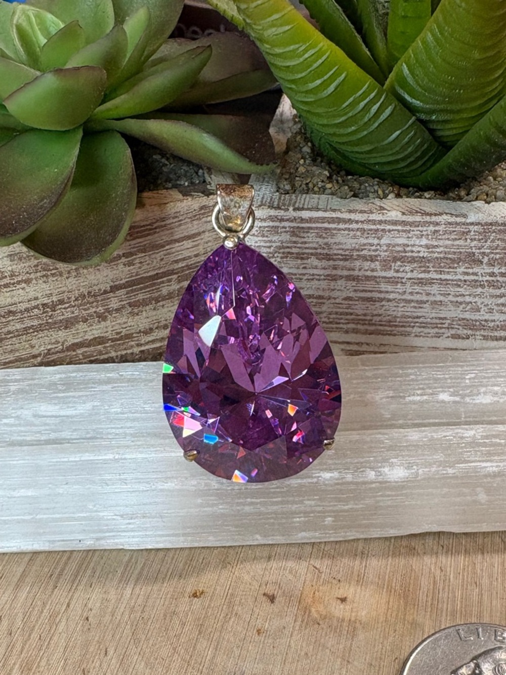 Purple Teardrop Crystal Pendant Necklace